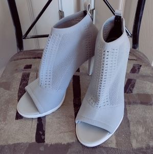 Calvin Klein Light Gray Knit Peep-Toe Stiletto Booties